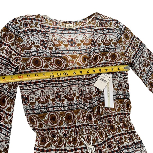 Oneill Printed Romper Bell Sleeves Wrap V Neck Adjustable Waist Tassels Size S - Picture 10 of 17
